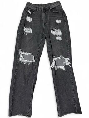 Black distressed straight leg jeans